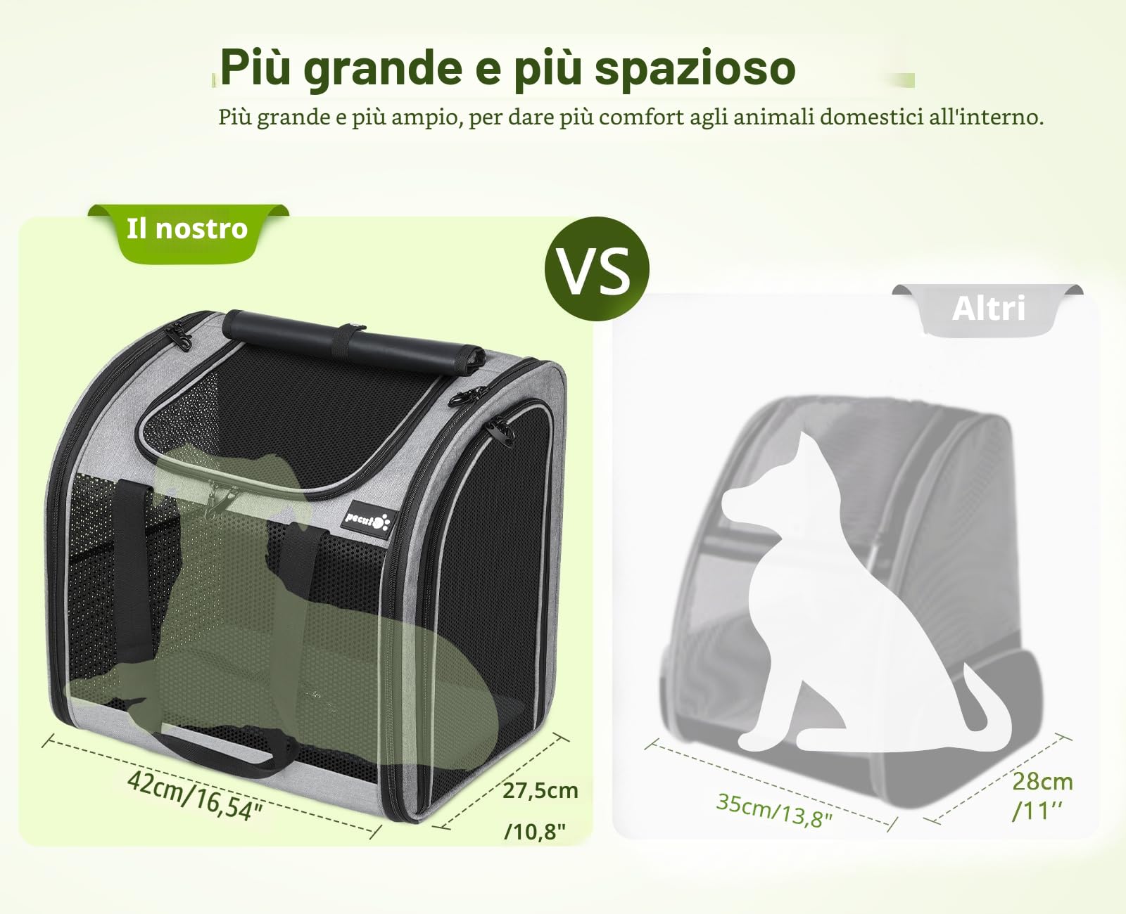Pecute Zaino per Gatti & Cucciolo,con Disegno Ampliato e Design Ventilato, Pieghevole, con Cinghia di Sicurezza
