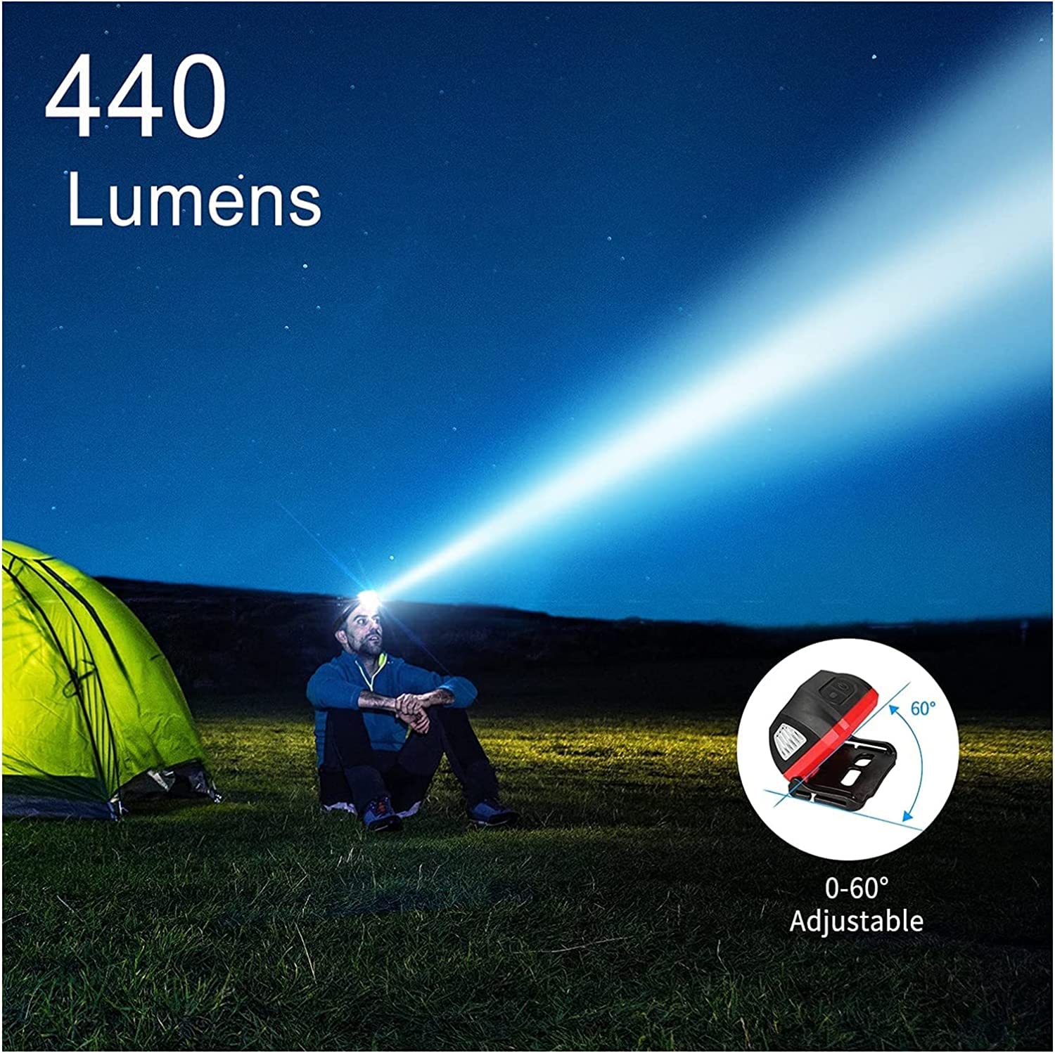 Latarka czołowa czołówka， Latarka czołowa LED z akumulatorem i czujnikiem ruchu, czas pracy do 70 godzin, akumulator 1800 mAh, latarka czołowa z akumulatorem USB