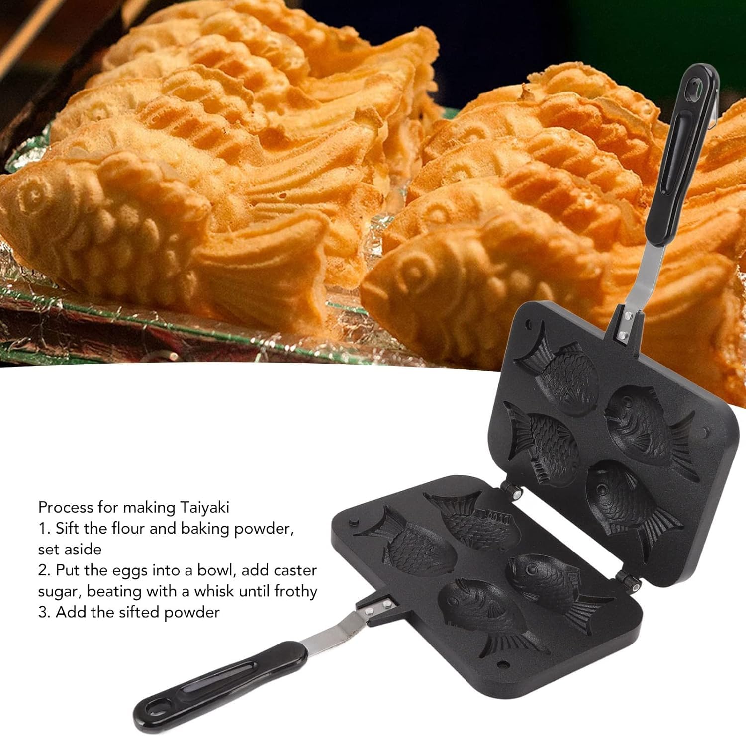 Teglia Antiaderente A Forma di Pesce Taiyaki, Stampo Doppio per Waffle per Pancake E Pane, Manico Ergonomico per Una Facile Preparazione Casalinga.