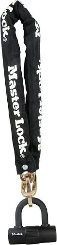 Master Lock Cadena de eslabones de acero endurecido negro para exteriores con mini bloqueo en U para asegurar bicicletas, motocicletas y scooters