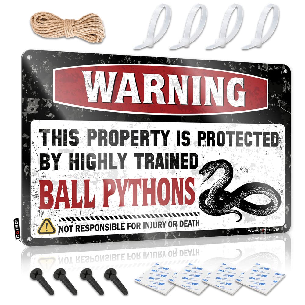 Mwfkkaddb One Color Metal Signs Funny Warning This Property Is Protected By A Highly Trained Ball Pythons Sign Funny Garage Tin Sign Man Cave Signs And Decor