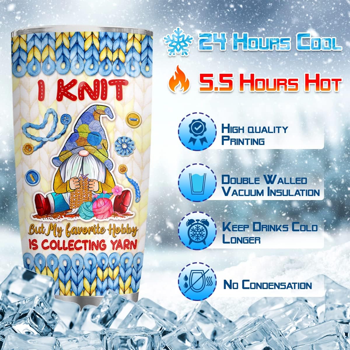 4LIEUBASMI Knitting Gnomes Stainless Steel Coffee 20oz Tumbler Funny Gifts Ideas Christmas Birthday Knitting Gifts For Women Knitters Love Knitting Cute Yarn Collector Travel Mugs Knit Coffee Mug