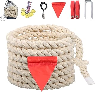 Tug of War Rope for Kids and Adults, Natural Twisted Cotton Rope, Outdoor Games Set Perfect for Carnival Team Building Activities, Field Day Family Reunion Birthday Party Game, Outside Yard Lawn Games