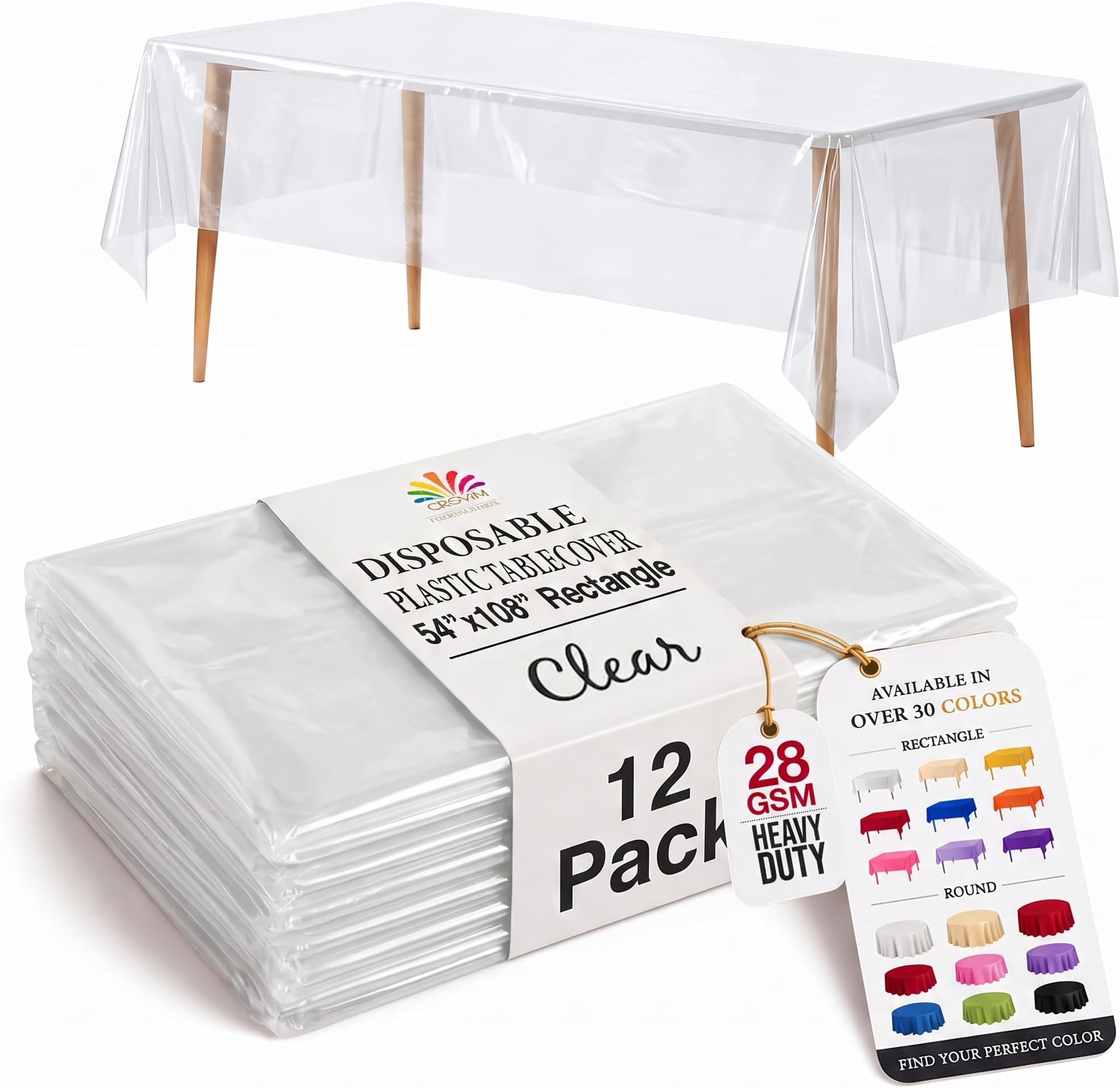 Exquisite Clear Plastic Table Cover Disposable 12 Pack, 54 x 108 Inch