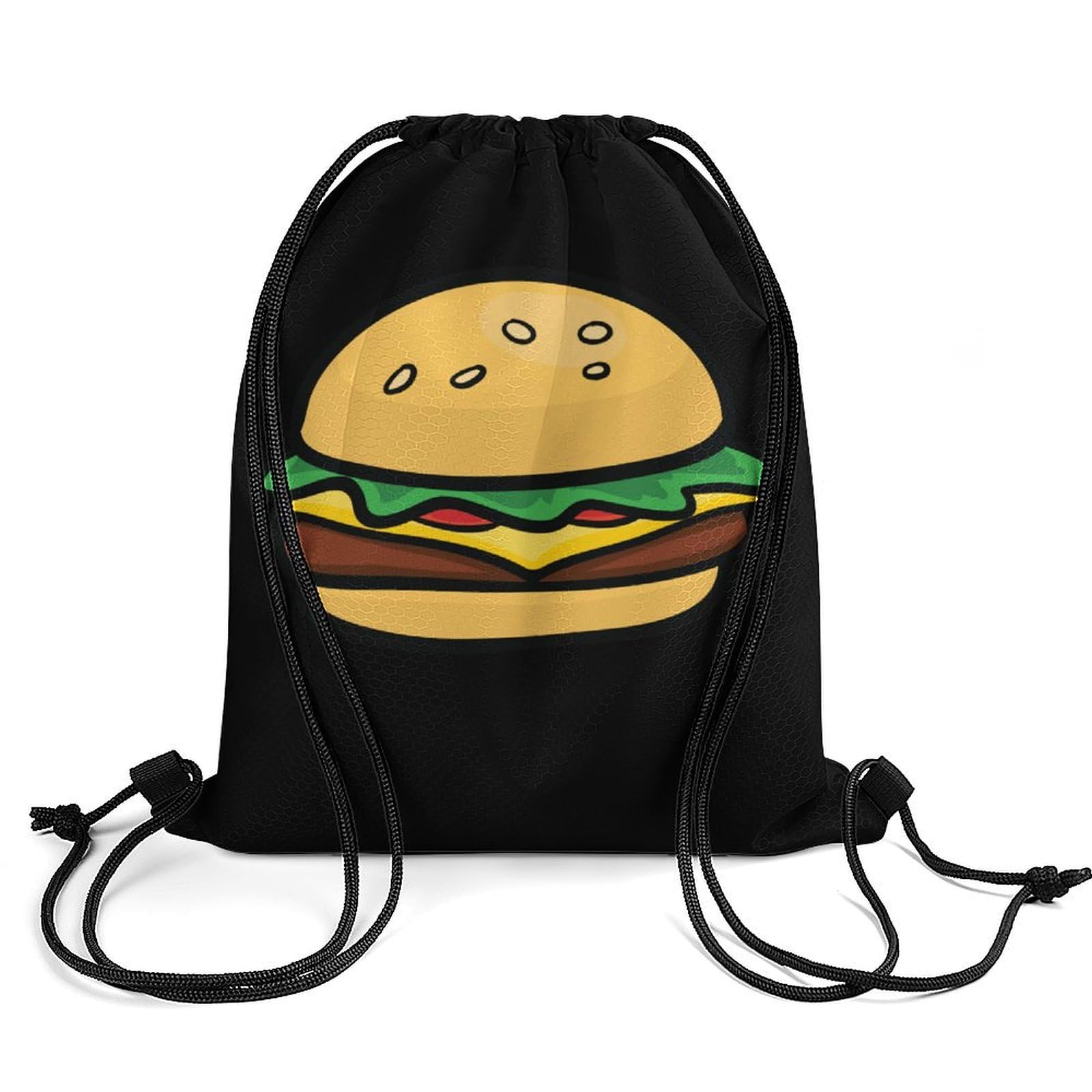 Cartoon Hamburger Drawstring Backpack Durable Sport Gym Bags Daypack for Men Women 35 * 42cm