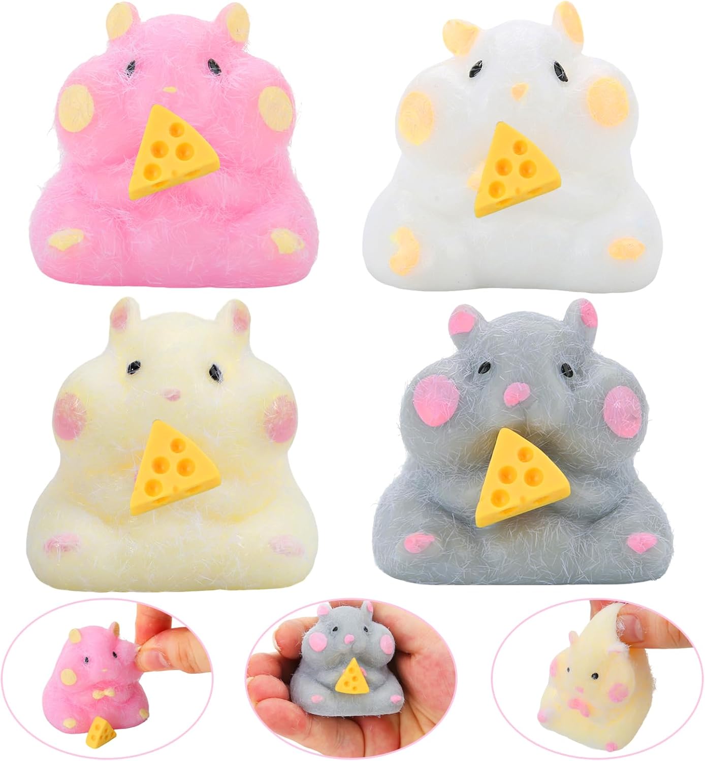 4 Pcs Hamster Taba Squeeze Toys, Cute Soft Big Squishy Hamsters Fidget Toy for Stress Relief Sensory Anxiety Parties Gifts Adults Kids Pinch Families