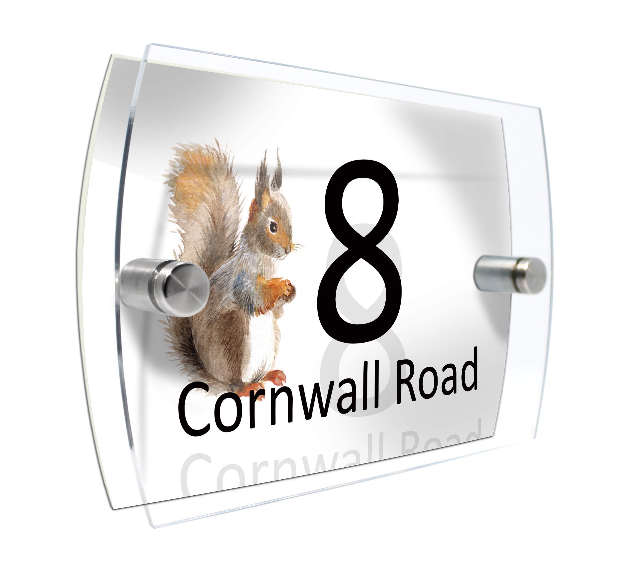 ColourbatWatercolour Animals Personalised Modern House number Sign Name and Number Street Wall Plaque (Squirrel)