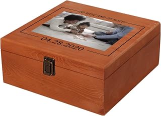 Custom Wooden Box Personalized with Picture & Text, Keepsakes Storage/Gifts | Wood Memory Box with Hinged Lid, Customize Photos & Message, Gift Box for Wedding, Anniversary, Birthday, Christmas, Memorial
