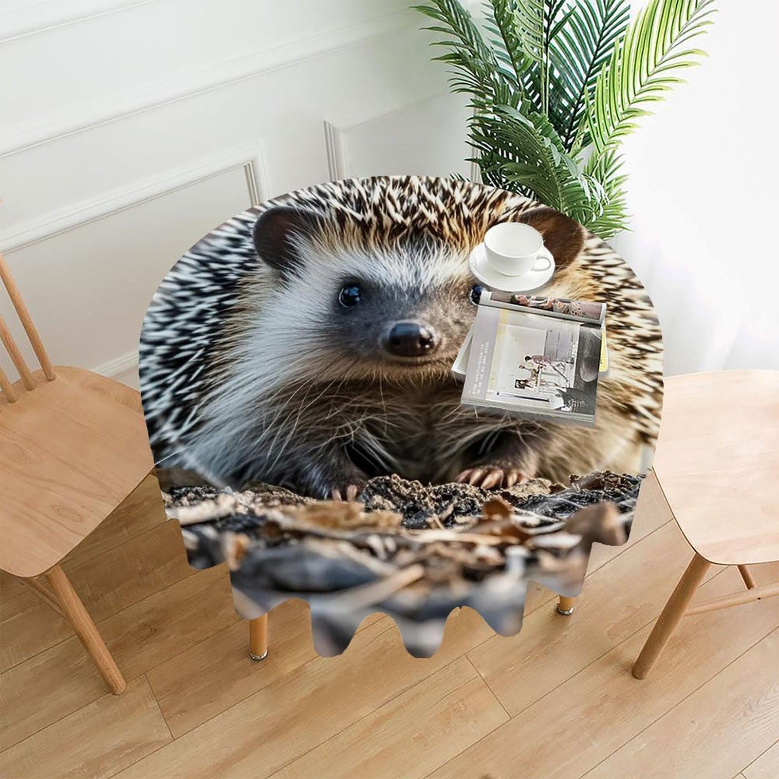 VstaDank Hedgehog Table Cloth Fashions Washable Round Tablecloth Decorative Table Cover Comfortable Straight Edge Tablecover for Dining Kitchen Party Outdoor 60 Inch
