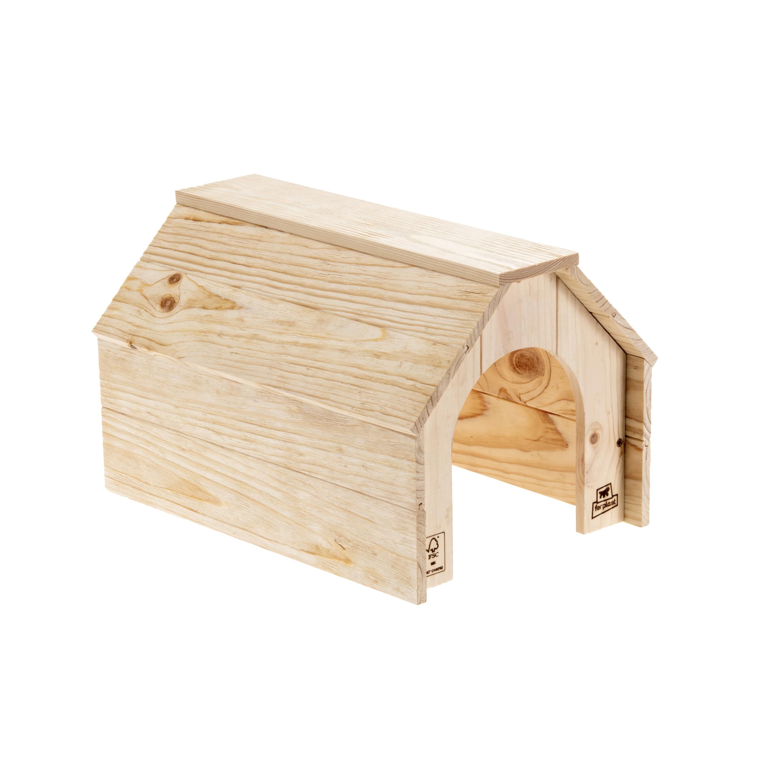 Ferplast Holzhaus für Kaninchen, Meerschweinchen & Hamster HIDDA, Kleintierhaus aus FSC®-zertifiziertem Holz, Gebürstete Optik, Schnellmontage-Set, 39 x 28 x H 25 cm, Größe L