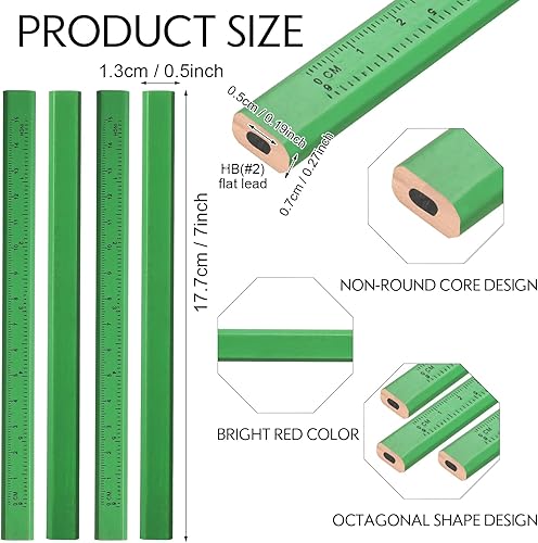 Miniatura 2 de Lincia 300 lápices de carpintero de 7 pulgadas, octogonal planos, lápices de marcado de carpintero negro duro, lápices de contratista para marcado