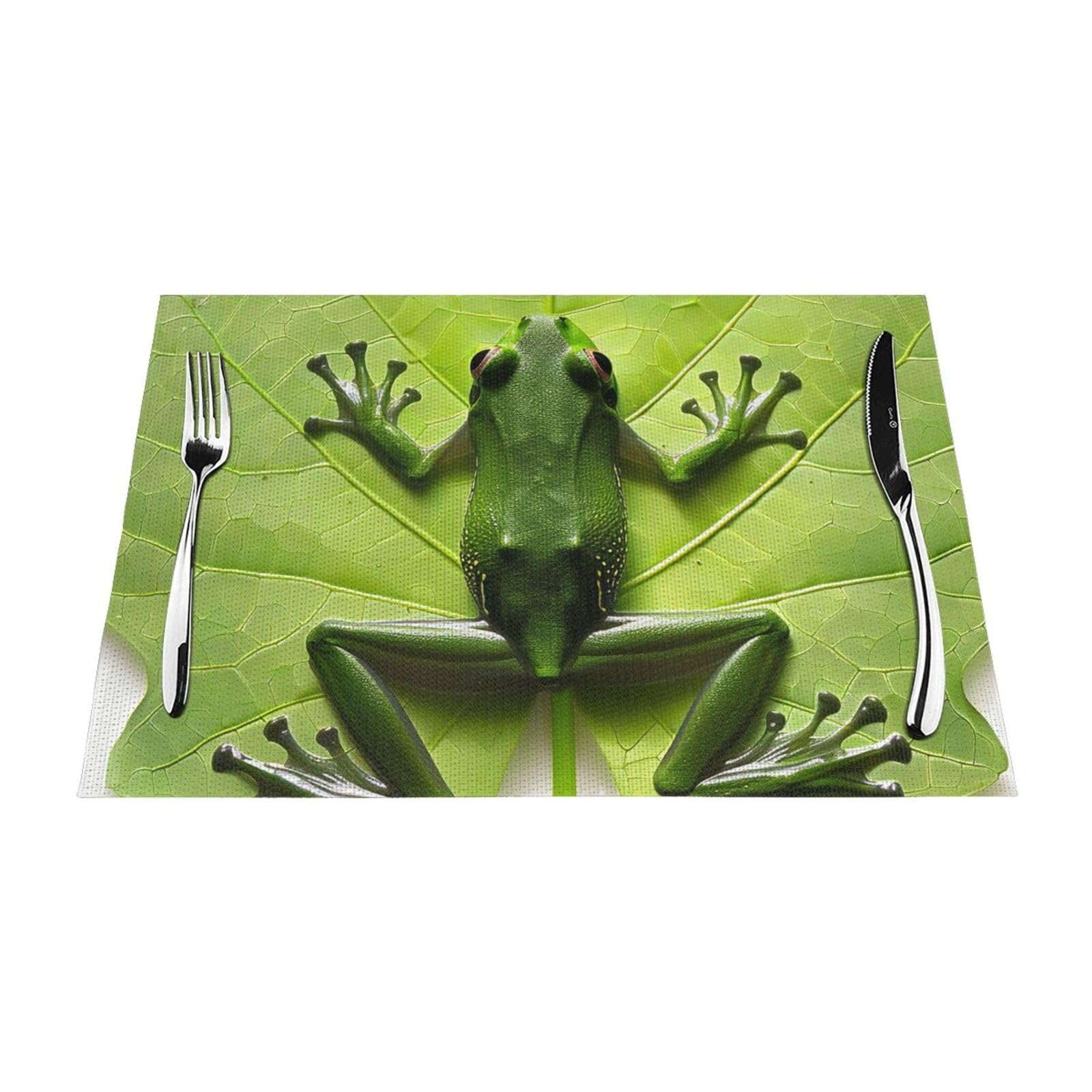 Frog Leaves Printed PVC Placemat 1 PCS for Kitchen Dining Table Heat-resistand Washable Table Mats 18x12 in