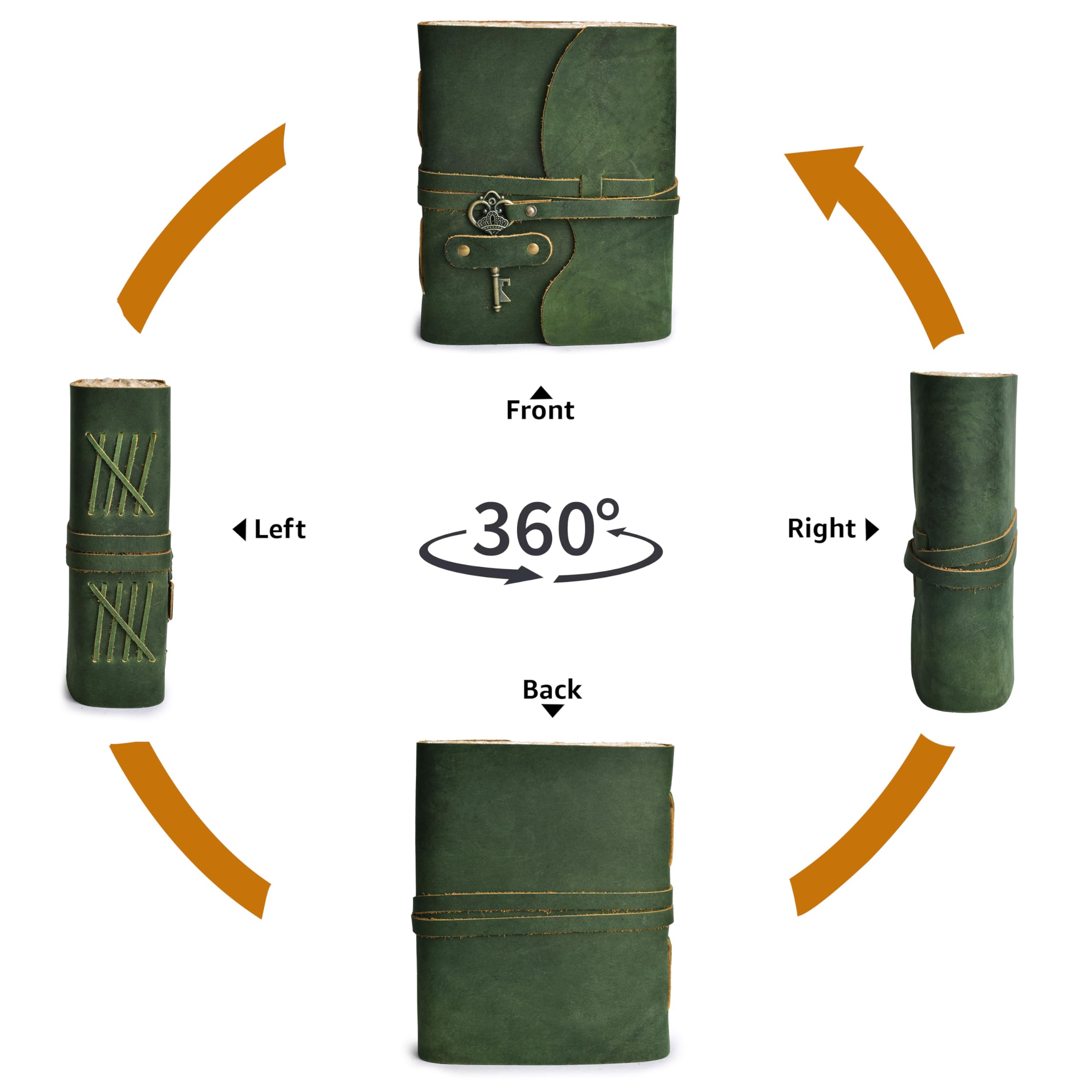 LEATHER VILLAGE Leder-Notizbuch, Tagebuch, Schlüsselschloss, Waldgrün, 8 x