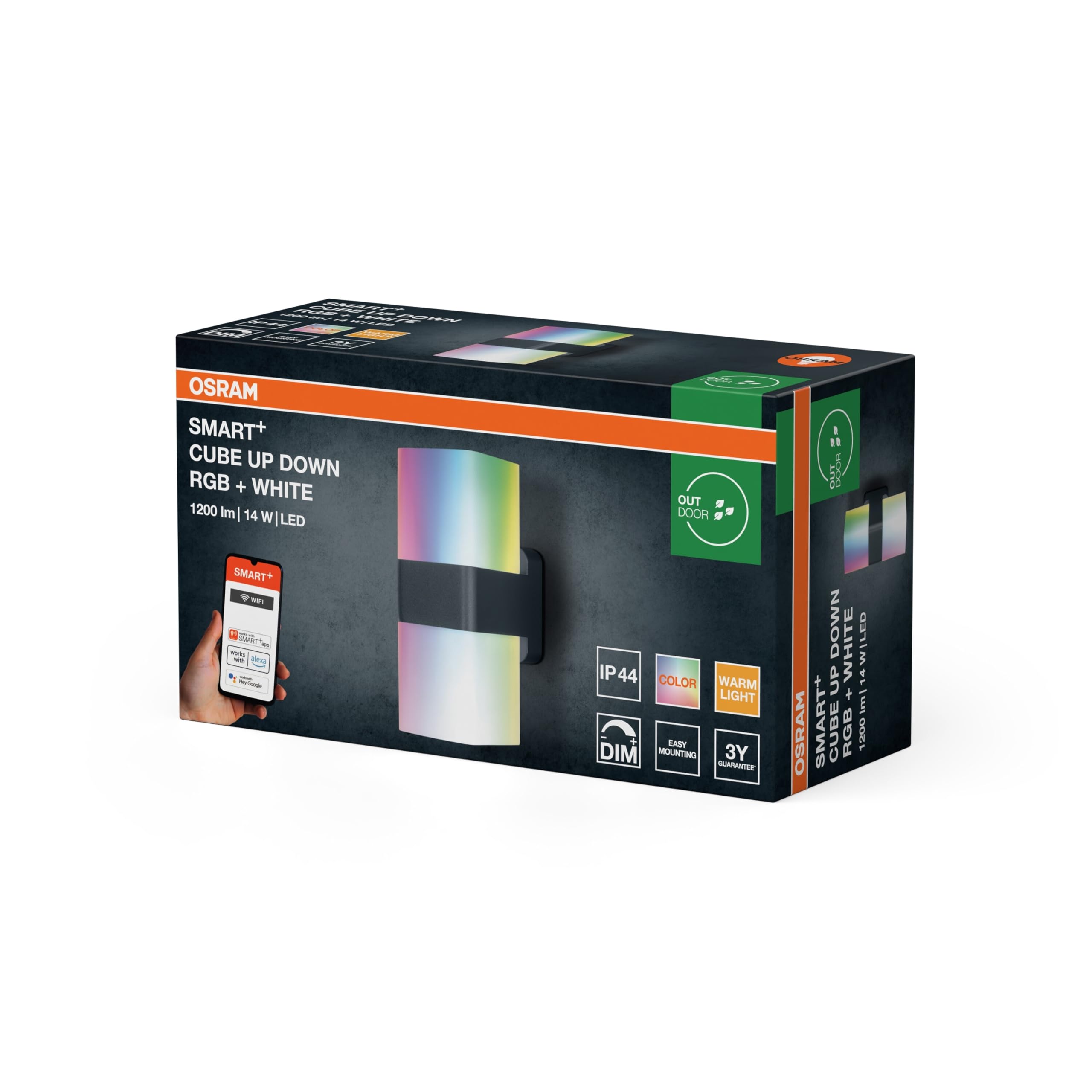 OSRAM SMART+ WiFi Cubo Su/Giù Applique LED Grigio scuro, 14W, 950lm, RGB+W 3000K, WiFi, Alexa, IP44 Esterno