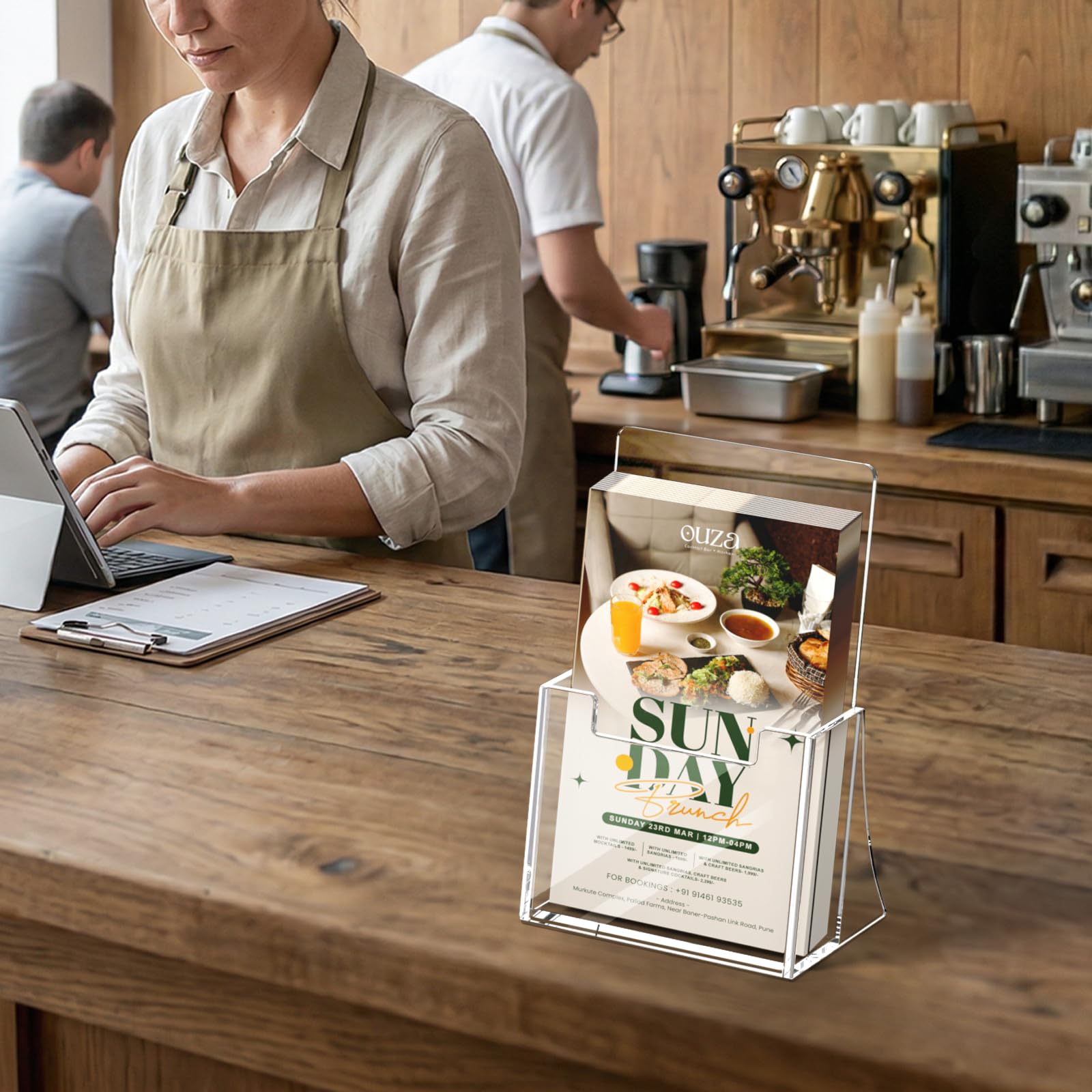 Espositore per brochure in acrilico da 10 cm, confezione da 4 espositori trasparenti per opuscoli, in plastica, per volantini, riviste, opuscoli, riviste, menu, scrivania, organizer per piano