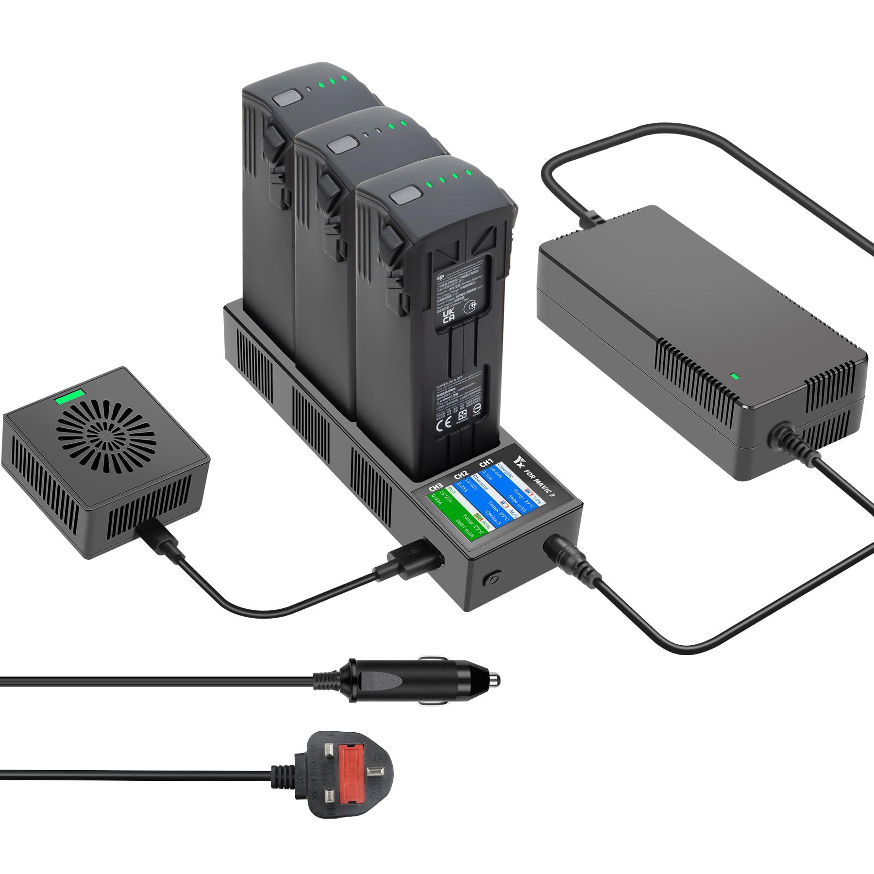 LYONGTECH LCD Battery Home Charger & Car Charger for DJI Mavic 3 Pro/Classic/Cine Drone,4 in 1 Rapid Multi Parallel Charging Hub with Charge,Storage,Discharge