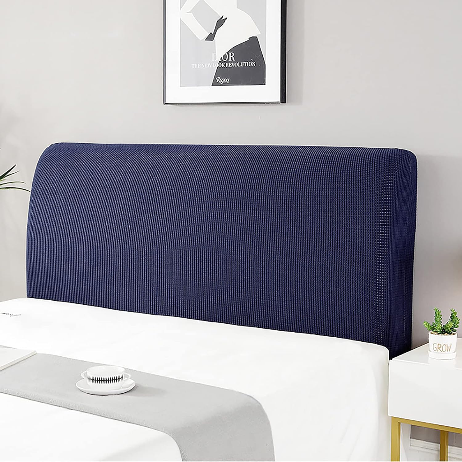 Devink Blue Headboard Cover Elastic Stretch Slipcover Covers Headboard Lining Dustproof Protector Cover Spandex Fabric Soft Protective Coverage Padded Bed Single Double (120Cm, 110-130Cm),