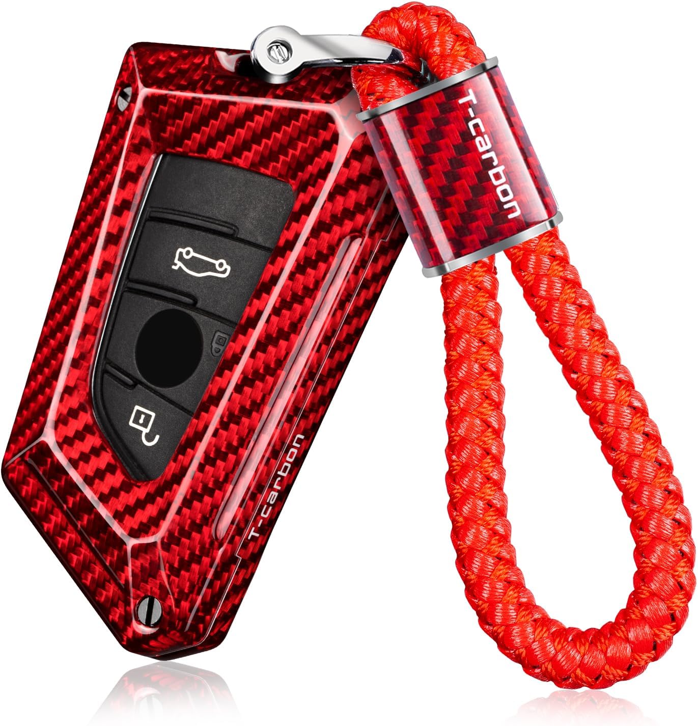 T-carbon Key Fob Cover with Keychain Fits BMW 3 4 5 6 6GT 7 8 Series X1 X2 X3 X4 X5 X6 X7 M3 M4 M5 M8 X3M X4M X5M X6M Z4 2014-2024;Real Glass Fiber Key Fob Case Fits BMW Smart Keyless Accessories Red