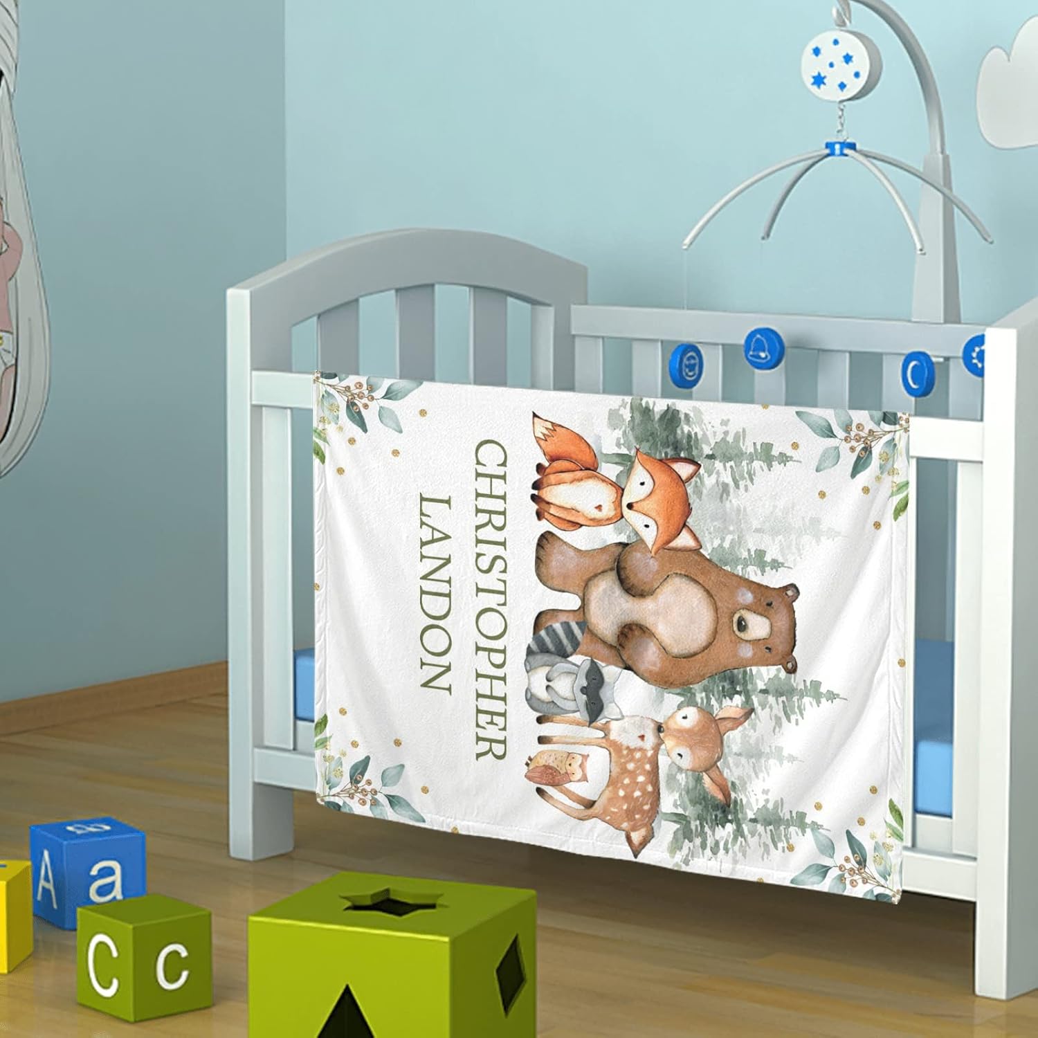 Woodland Animals Personalized Baby Blanket for Boys Girls Custom Baby Blanket with Name Adventure Awaits Stuff Newborn Nursery Gift Soft Plush Fleece - Woodland Animals 1 50x60in