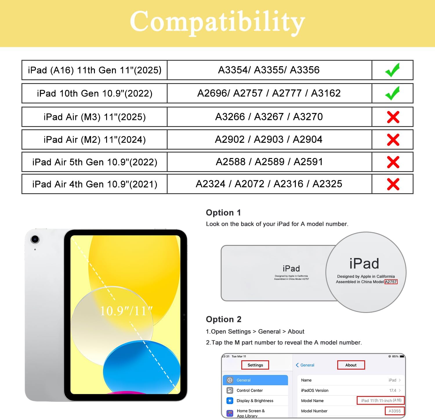 Soke for iPad (A16) 11th/10th Generation Case with Keyboard(2025/2022)-7 Color Backlight Wireless Detachable Folio Keyboard Cover with Built-in Pencil Holder for iPad 11/10.9 inch, Yellow Marble