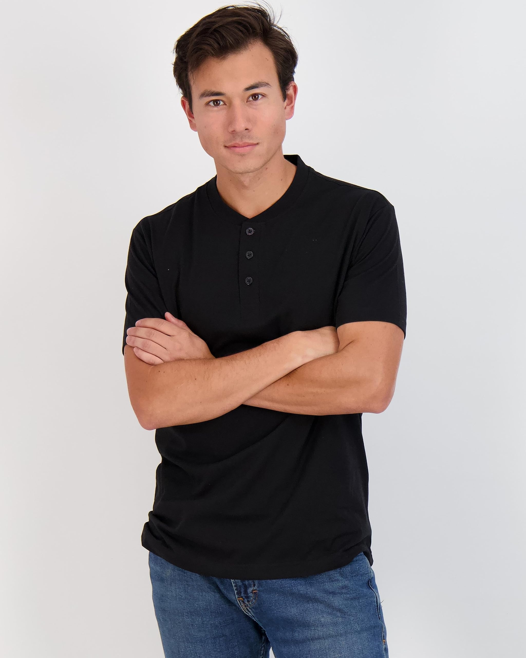 Real Essentials 3 Pack: Men's Cotton Short & Long Sleeve Henley T-Shirt Performance Activewear (Available in Big & Tall)