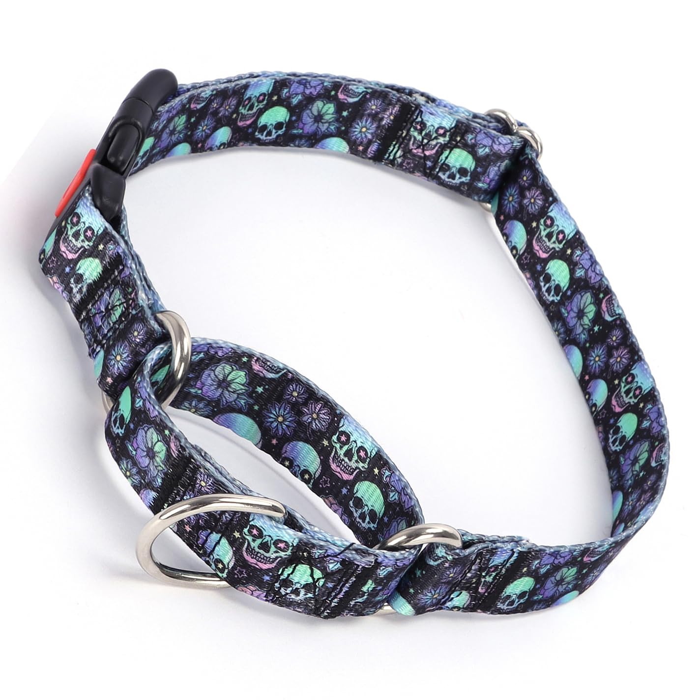Martingale Collar for Dogs with Buckle, No Slip Escape Proof Limited Choke Pinch Pet Collars Quick Release Snap with Lock for Small Medium Large Breed, Blue Purple Skull M