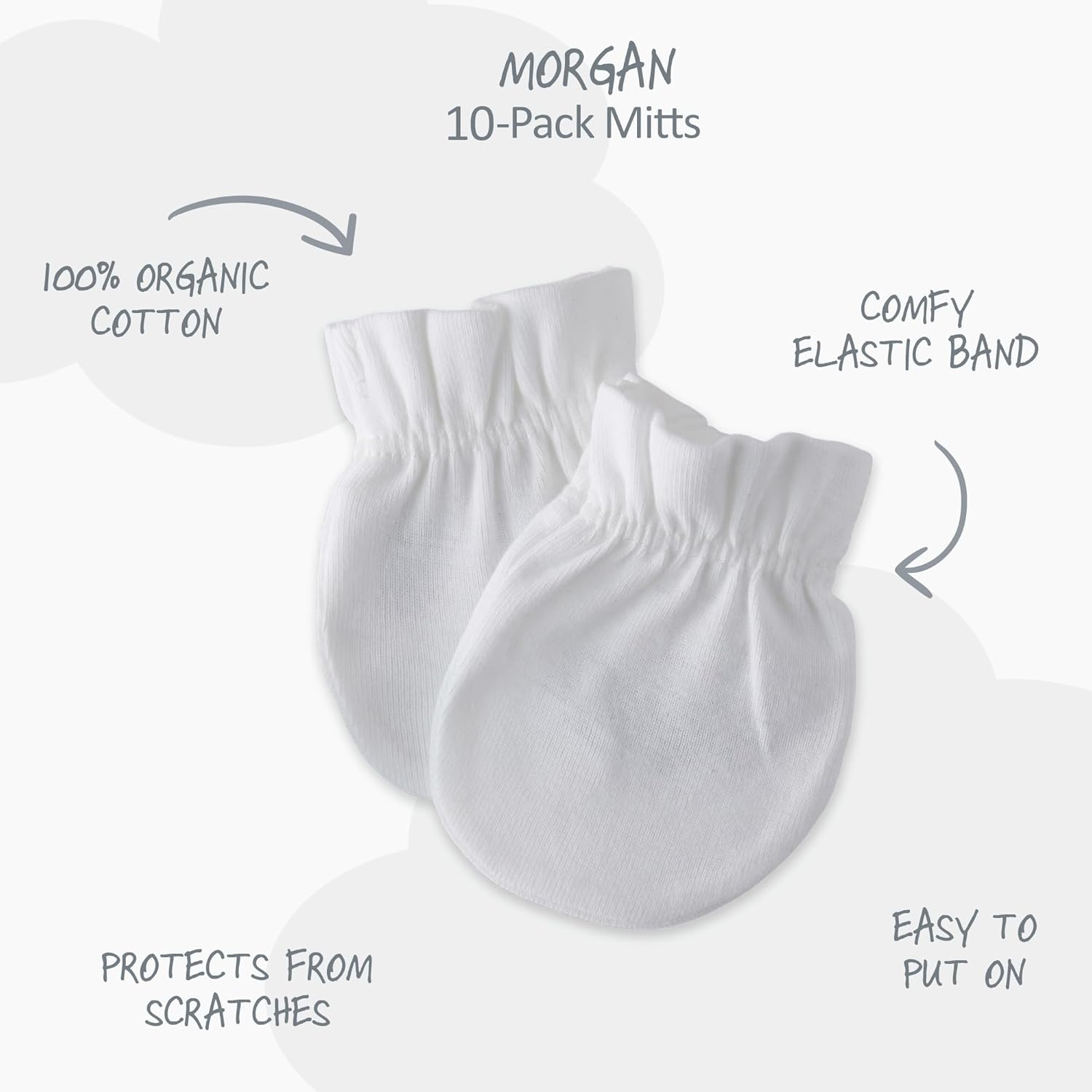 Morgan 10-Pack Mitts 100% Organic Cotton No Scratch Mittens for Newborn Baby Boys & Girls - Image 2