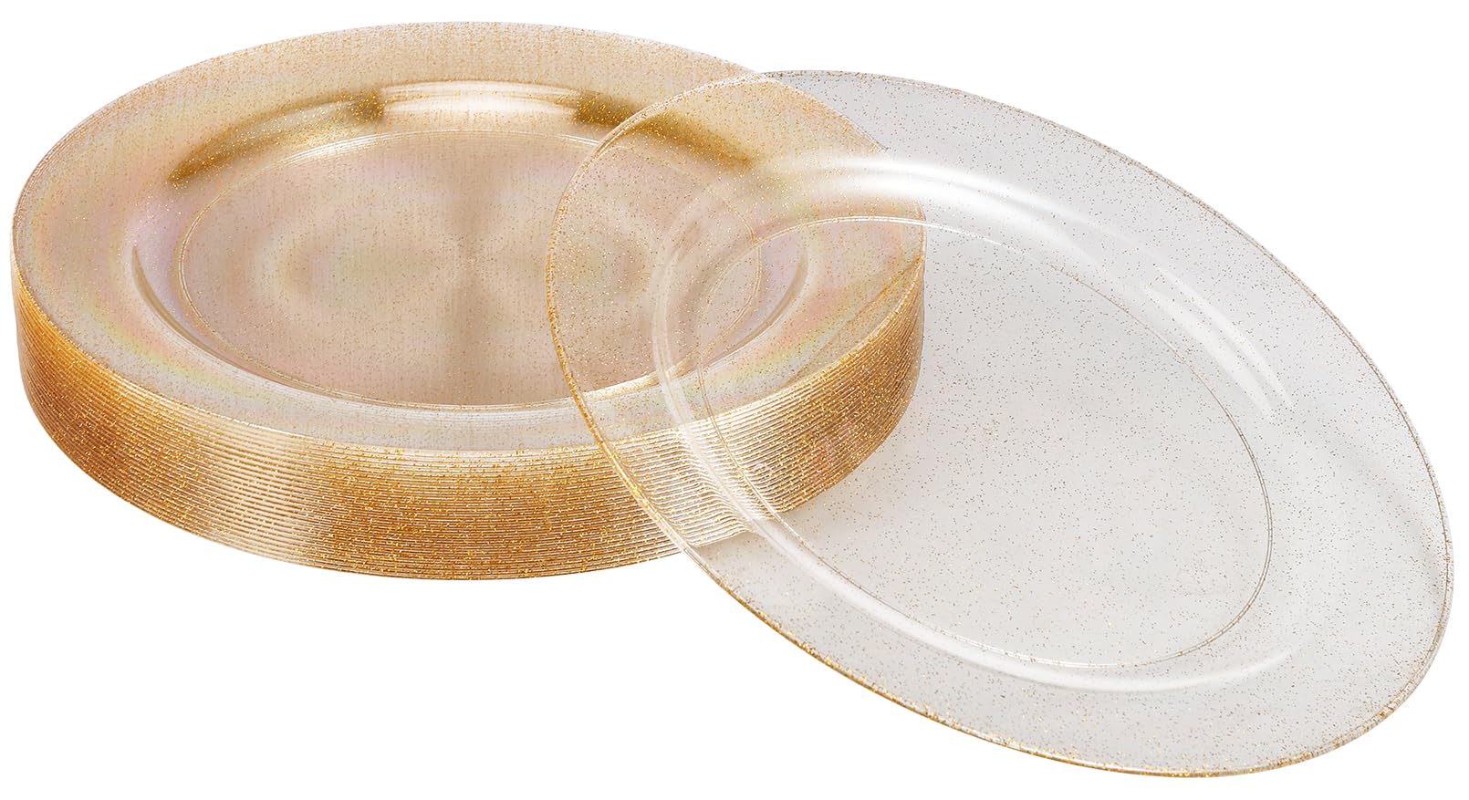 Platos de fiesta reutilizables con purpurina dorada de plástico duro para catering y bodas