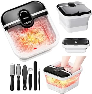 Olixie Pedicure Foot Spa with Heat, Bubbles & Shiatsu Rollers, Collapsible Soaking Tub, Remote Control & Tools - Relaxing Gift for Men Women