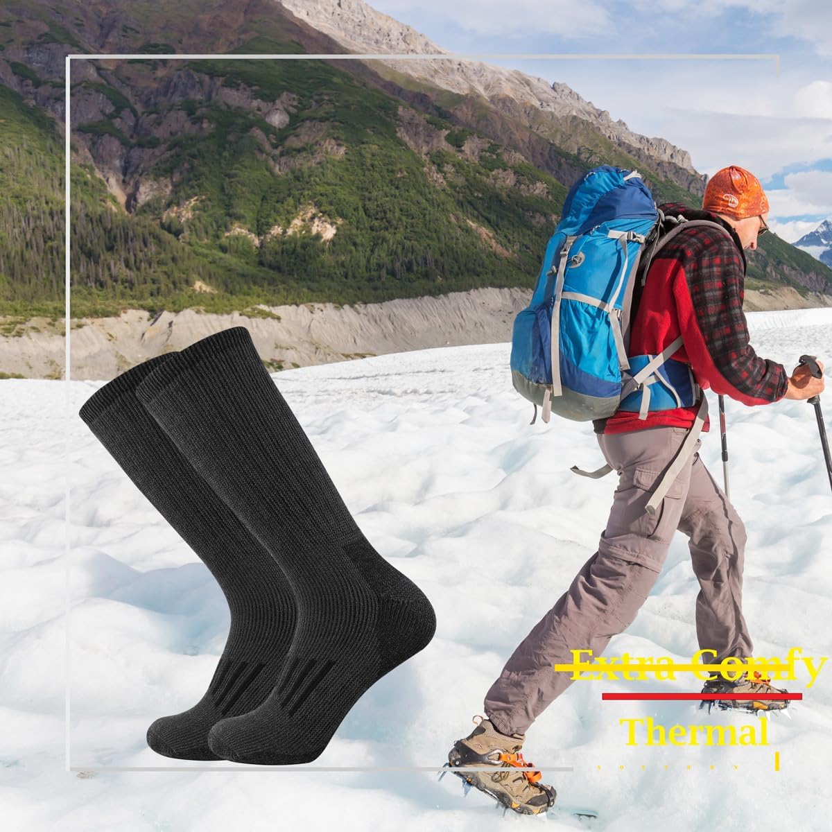 SOX TOWN Men's Merino Wool Cushion Crew Socks Moisture Wicking Control for Outdoor Hiking Work Boot Thermal Warm All Seasons - Image 2