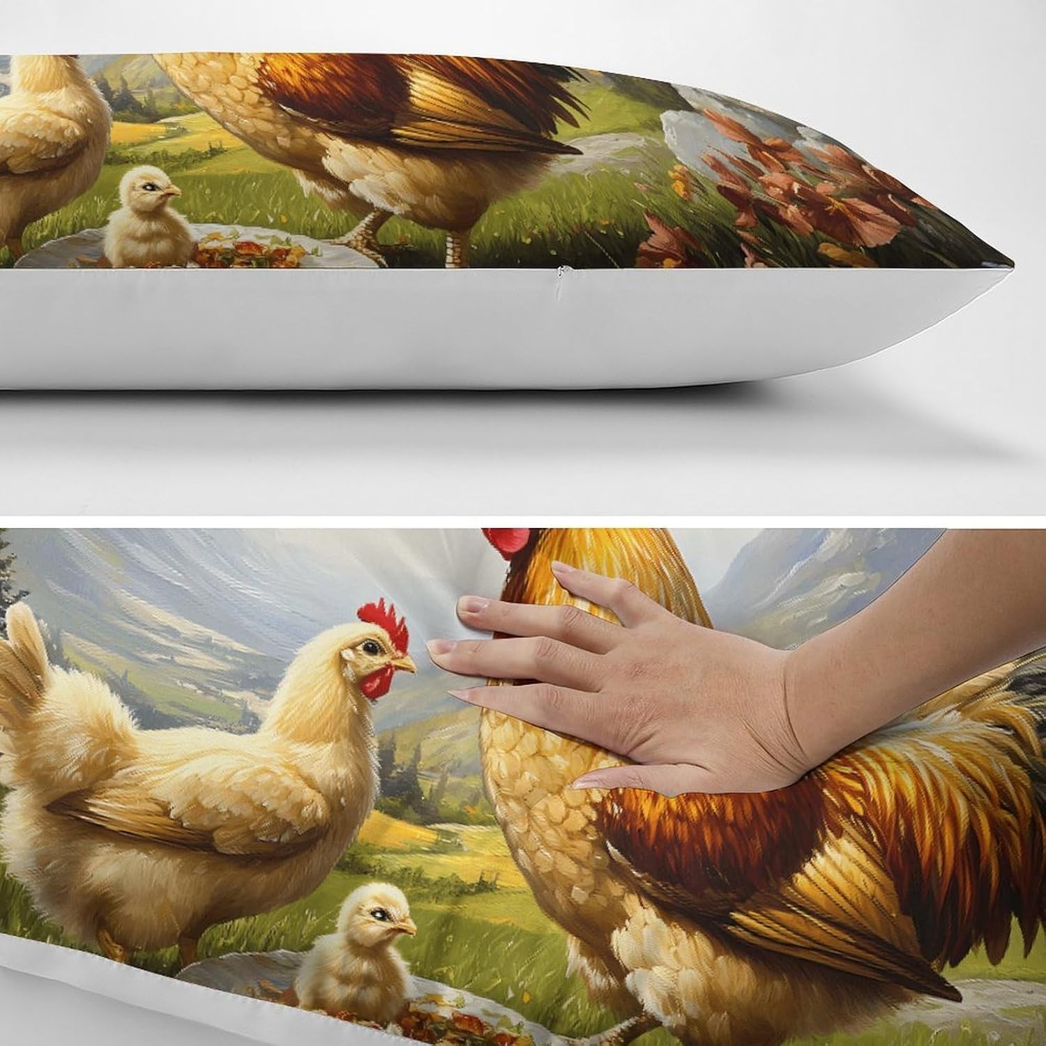 Rooster Hens Chick Chicken Body Pillow Cover Long Cushion 18.9x53.1 Inch