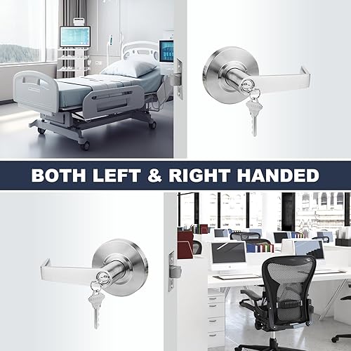 Miniatura 4 de Grado 2 Grado 2 almacén comercial manijas de puerta cerraduras con UL y 4000000 cilindros prueba, hechas de cromo satinado con manijas de palanca