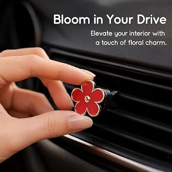 8 Pcs Alloy Daisy Flower Air Fresheners Vent Clips, Cute Red Car Accessories for Women, Interior Decor Charm, Car Gifts for Girls (White and Red)