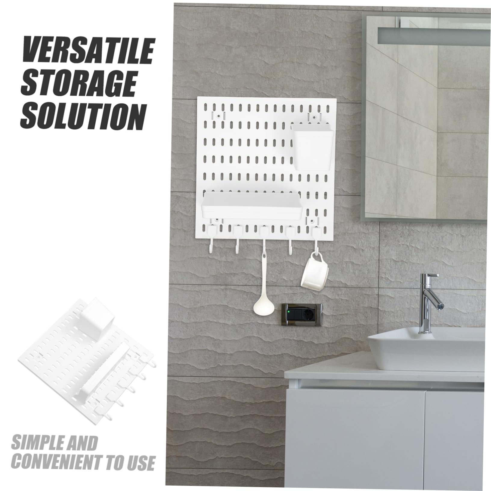 PRETYZOOM Kit de Tablero Perforado para Montaje en Pared sin Taladro, Organizador de Pared Blanco de PP con Fuerte Capacidad de Carga para Cocina y Baño Moderno