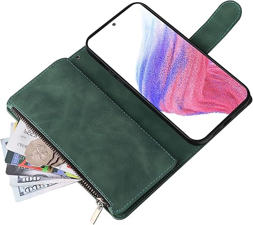 Miniatura 5 de ZZXX Funda para Samsung Galaxy A53 5G con ranura para tarjeta de bloqueo RFID, piel sintética suave de alta calidad, con cremallera, con correa para