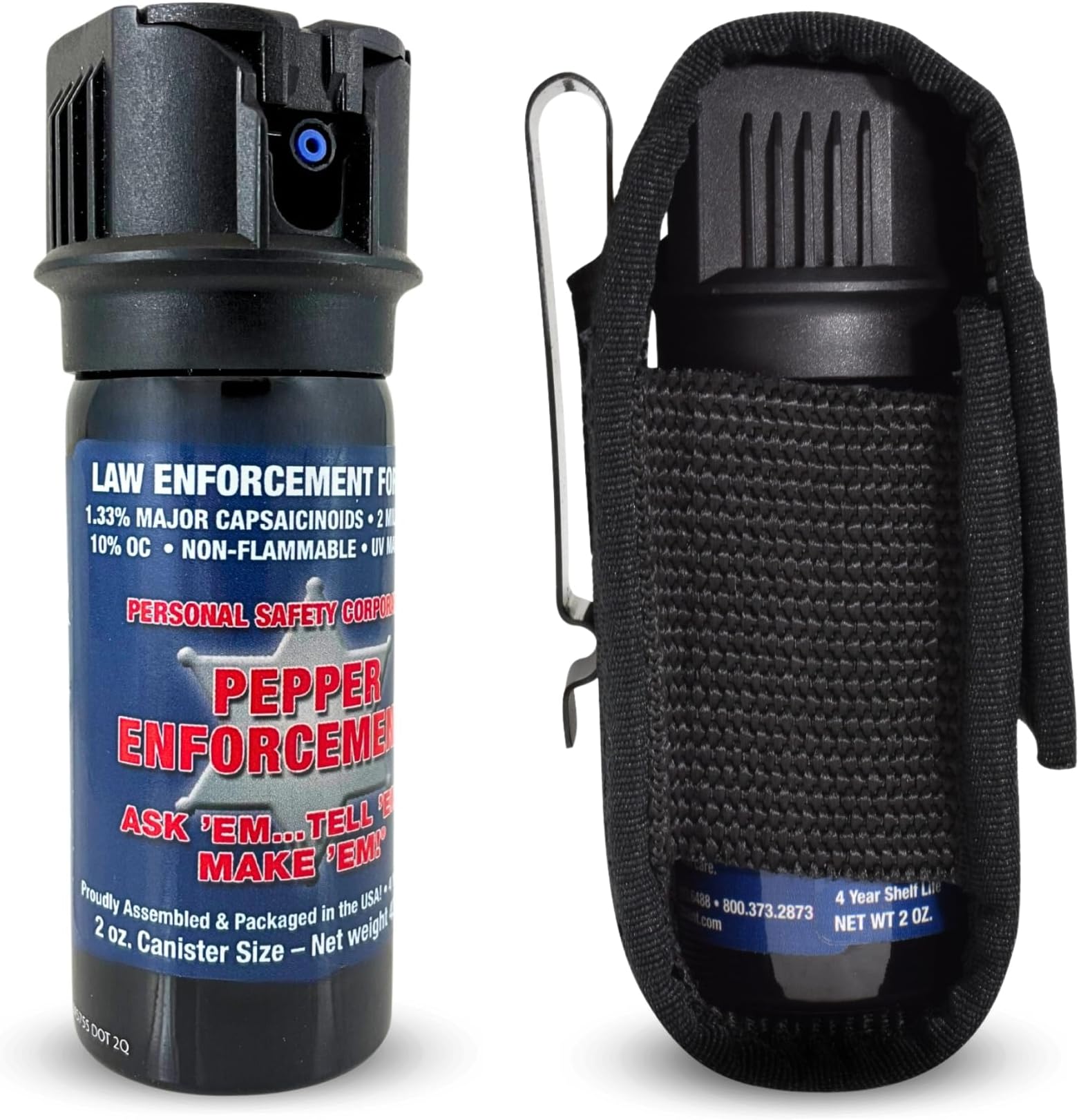 2 oz. Splatter Stream Pepper Spray with Tactical Clip Holster - Powerful Military Strength OC Formula, Flip Top, Marking Dye - Non Lethal Personal Protection & Home Safety