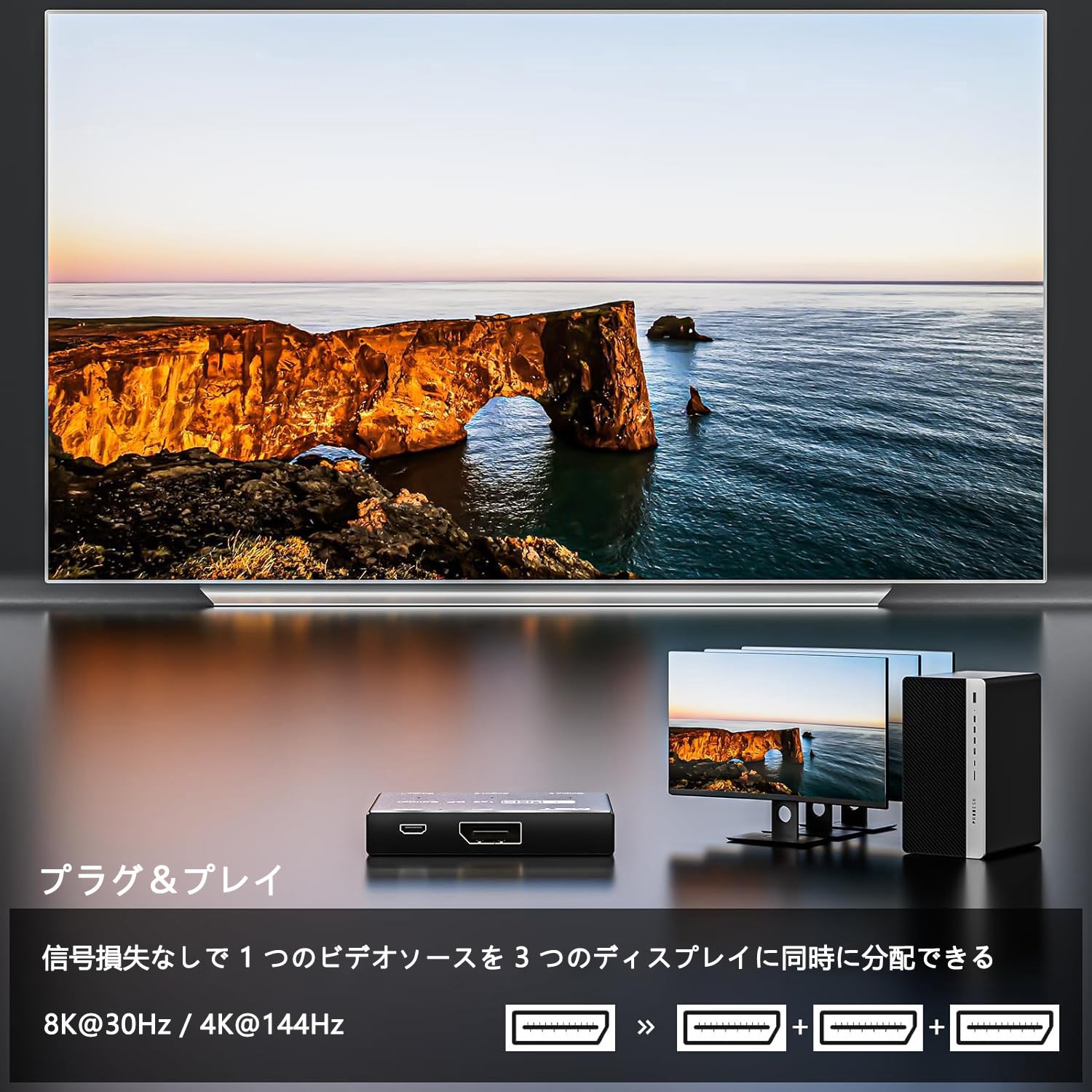 Amazon.co.jp: KCEVE 8K対応 3ポートMSTハブ 1入力3出力 DP1.4