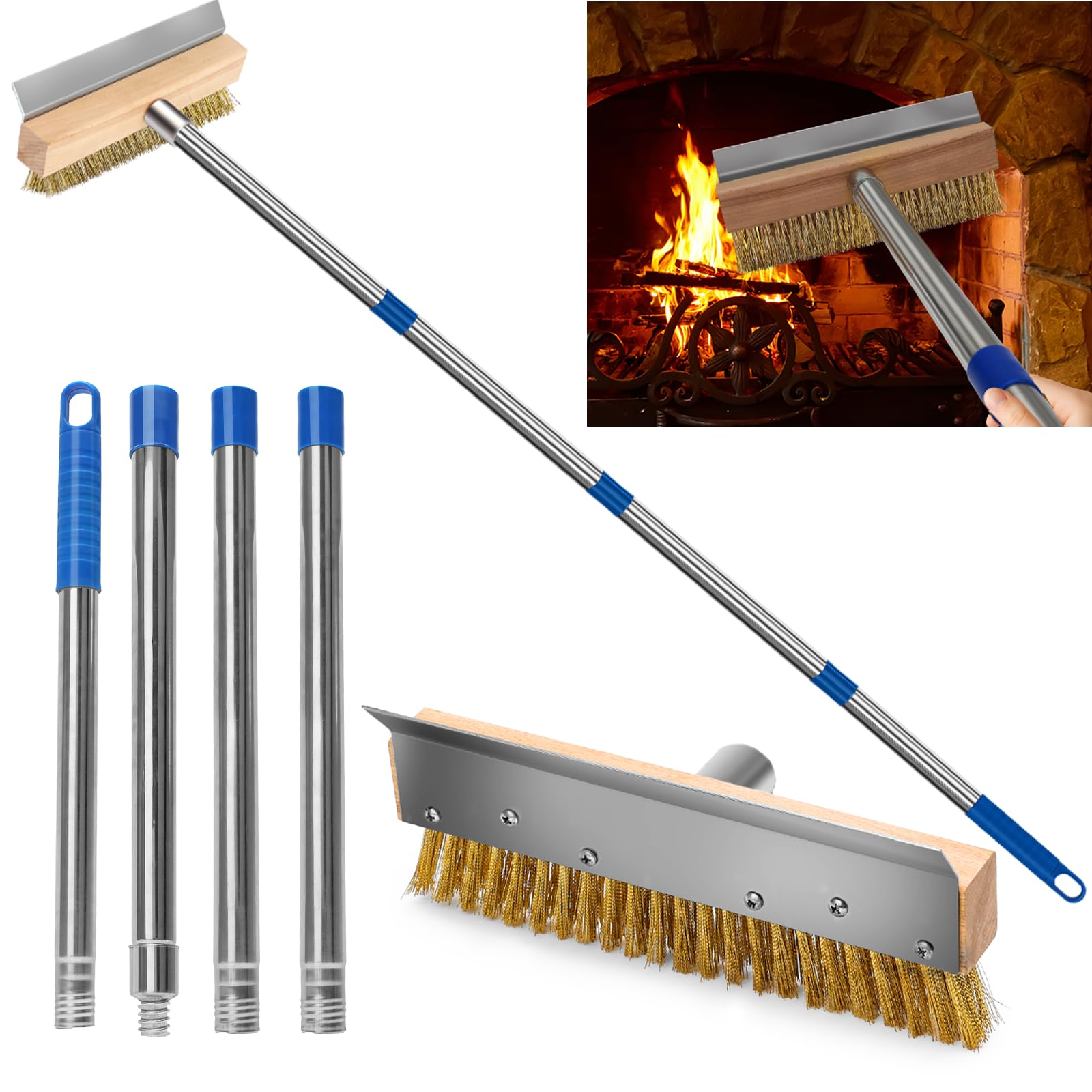 84-168 cm Brosse pour Four A Pizza Détachable en Fil De Cuivre avec Grattoir, 25 cm B 4 cm H en Laiton, pour Le Nettoyage des Fours à Pizza, Fours à Bois Et Fumoirs, Accessoires