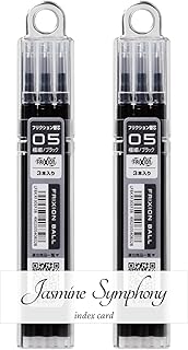 フリクション ボール用 一色タイプ 替芯 0.5mm フリクションインキ LFBKRF30EF ブラック 【 替え芯 黒 3本入 ×2 (合計6本), Jasmine Symphony index card 1枚 】