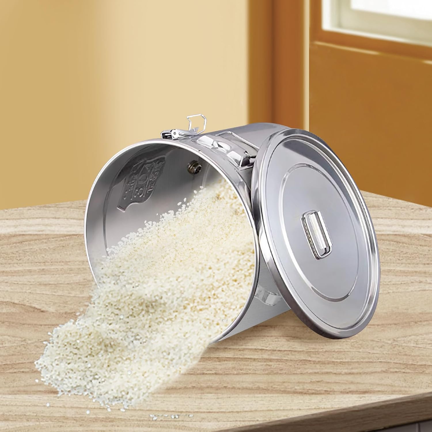 Stainless Steel Canister, 6L 1 Pcs Stainless Steel Grain Rice Storage Bucket Sealed Jar for Storing Wide Variety Dry/Wet Foods Such Rice, Flour, Grain, Cereral, Oil, Milk, Wine (6L)