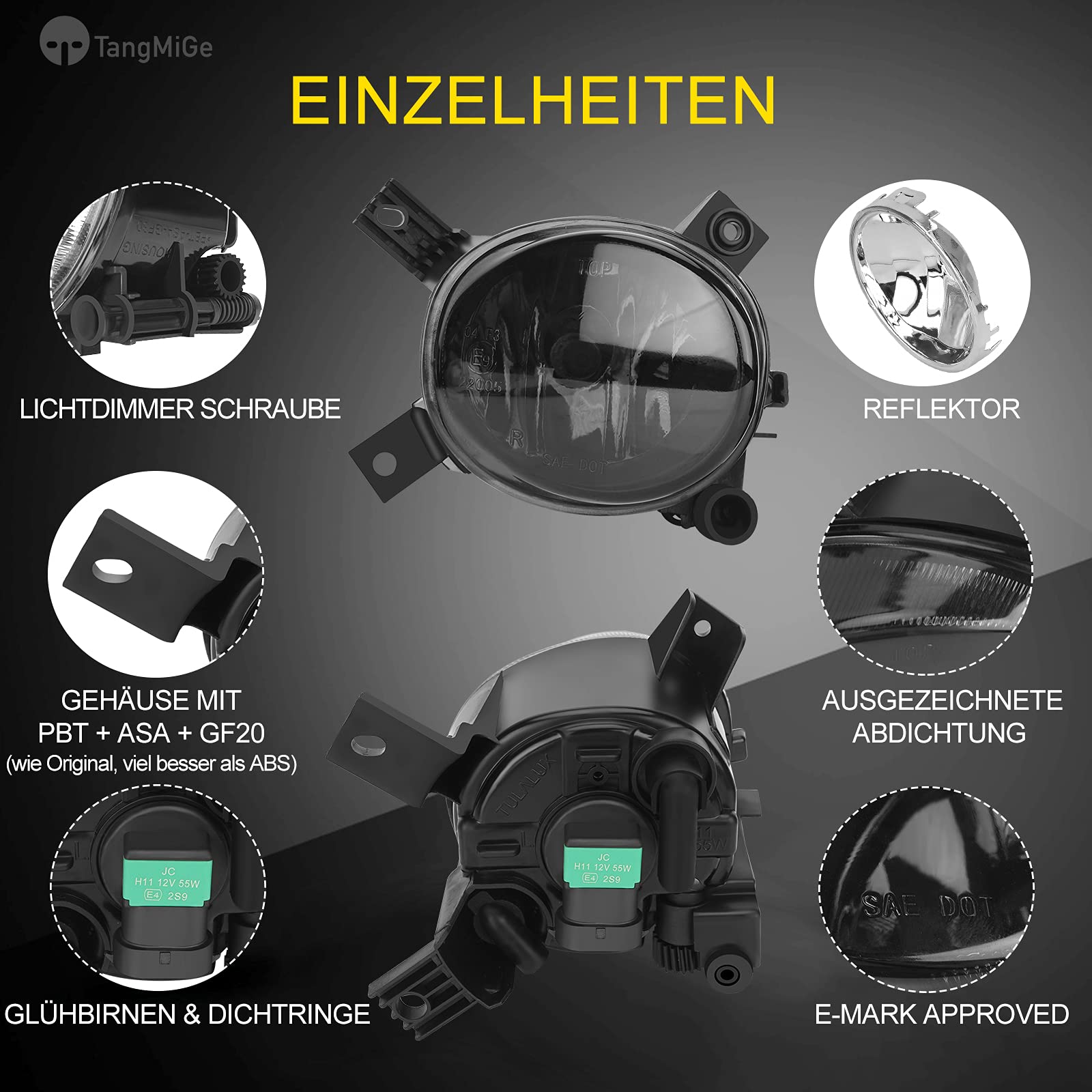 TangMiGe Fendinebbia compatibile con Audi A4 A3 S3, 8EC 8ED 8H7 8HE 8P1 8PA 8P7, S-Line versione paraurti V-Sistema, 05/2003-05/2013, H11, 1 Paio (Fumo Nero)