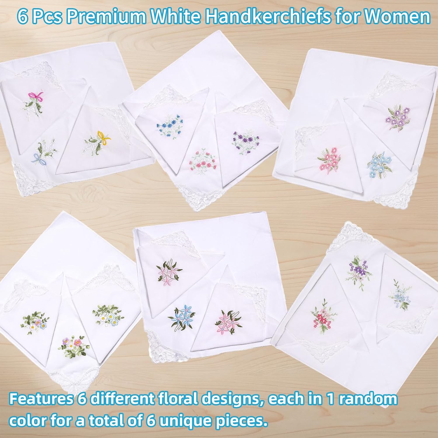 Handkerchiefs for Women, 100% Cotton Lace Handkerchief - 6 Pack White Ladies Hankies, Premium 60S Soft Cotton, 11x11 Inch (28x28cm) image 2