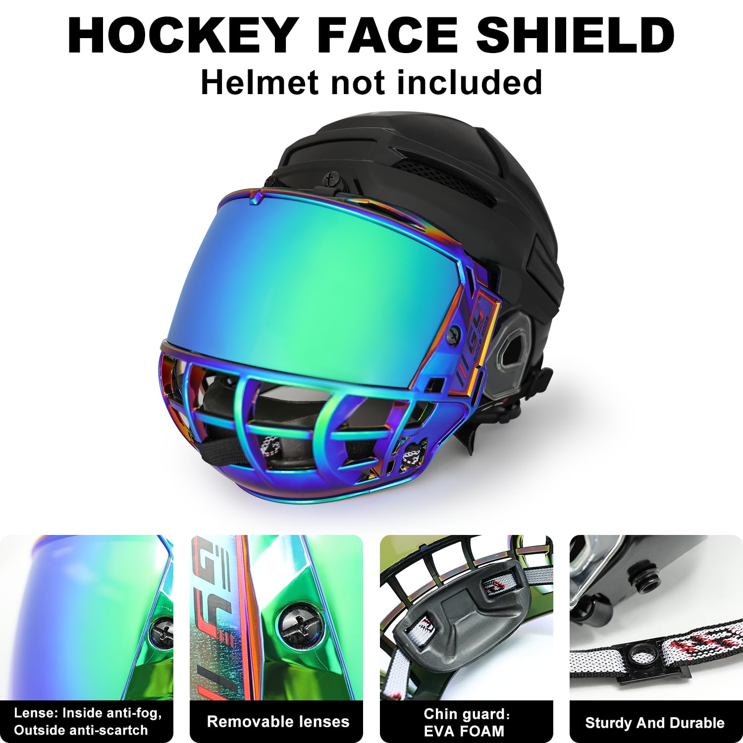 GY Visera de hockey de protección completa para casco de hockey sobre hielo, visera de protección completa para jóvenes, antiarañazos y antivaho