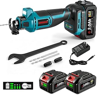 Cordless Drywall Cut Out Tool, 20V Drywall Rotary Saw 30000 RPM with 2x3.0Ah Battery and Fast Charger, Brushless Rotary Saw, Drywall Cutting Tool for Cutting Wood Drywall, Sheetrock, Wood