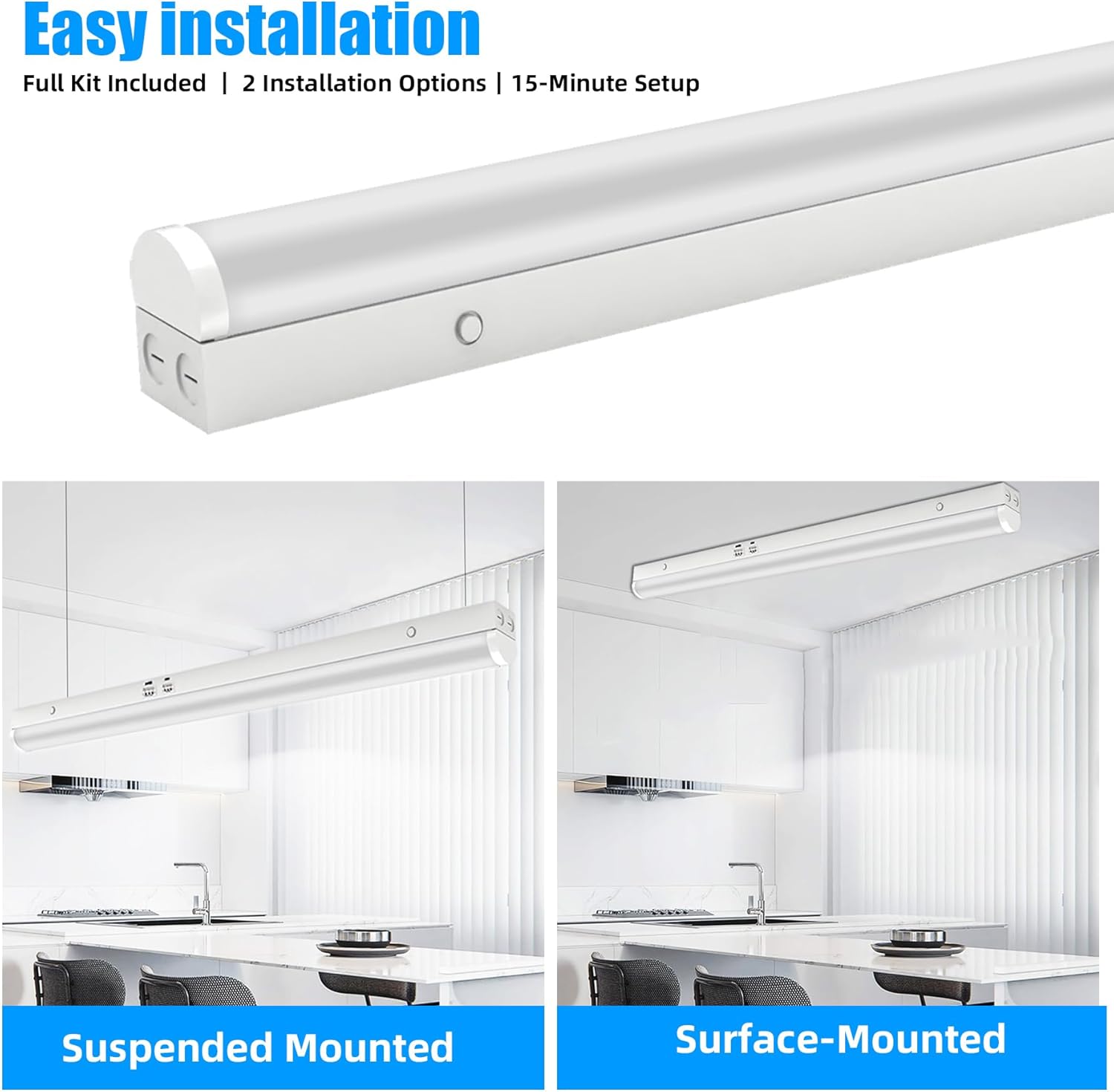 4FT LED Linear Strip Light, 4 Foot LED Shop Lights 45/40/35W 35/40/5000K CCT Selectable, Hanging and Flush Ceiling Light, Commercial Bay Light Fluorescent Tube Replacement for Garage Workshop, 4 Pack