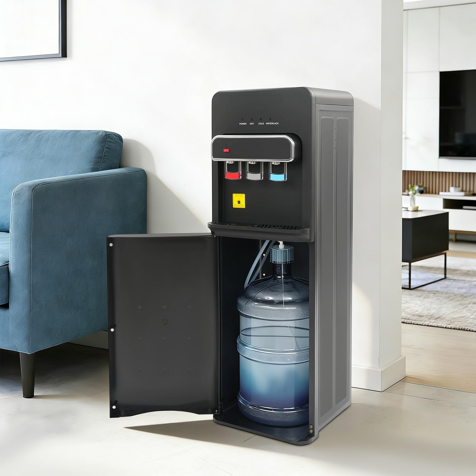 Dozownik wody, urządzenie stojące, 3 temperatury, zimna i ciepła temperatura pokojowa, 5 l, moc gorącej wody 550 W, 75 W, chłodzenie, stojący, z wtyczką EU, czarny, do domu, biura
