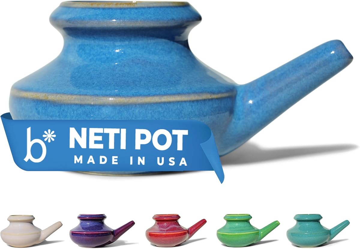 Baraka US Handcrafted Ceramic Neti Pot - Neti Pot Sinus Rinse-10oz (Blue)