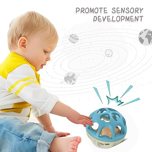 Miniatura 4 de Pelota de sonajero para bebé, juguetes Montessori sensoriales para dentición, juguete suave para masticar con sonajeros para bebés, juguetes de