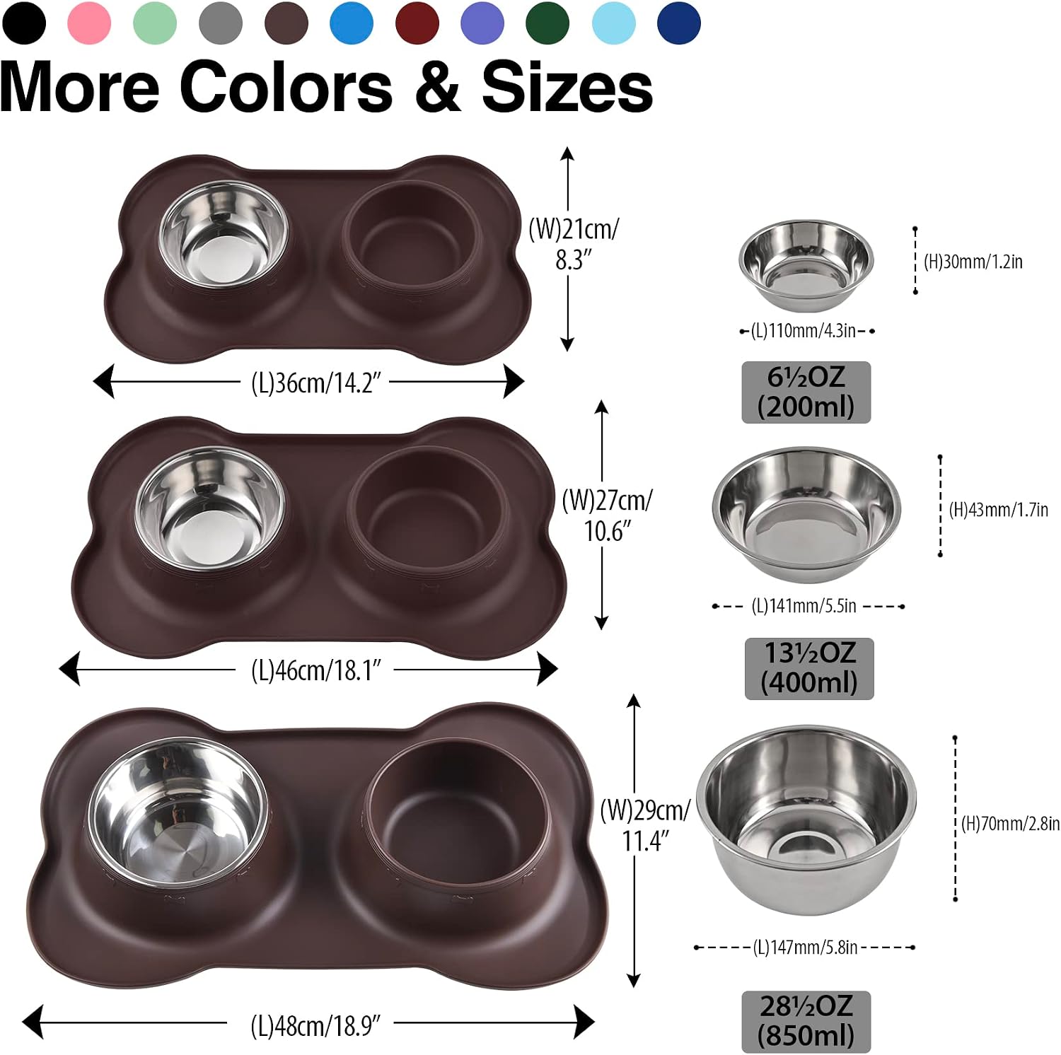 Dog Bowls 2 Stainless Steel Bowl for Pet Water and Food Feeder with Non Spill Skid Resistant Silicone Mat for Pets Puppy Small Medium Cats Dogs image 4