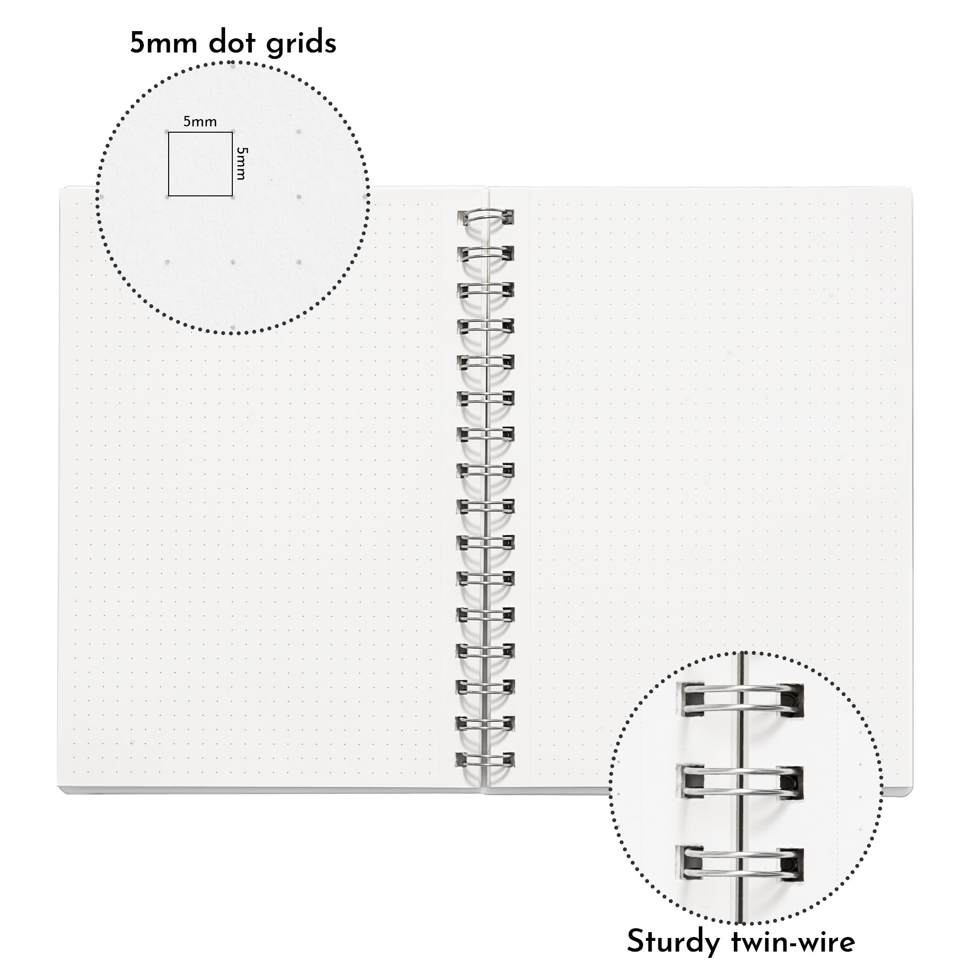 Lot de 3 carnets A5 à grille à spirales, 160 pages blanc ivoire de 100 g/m², papier épais, couverture translucide givrée imperméable, couverture translucide, journal perforé détachable